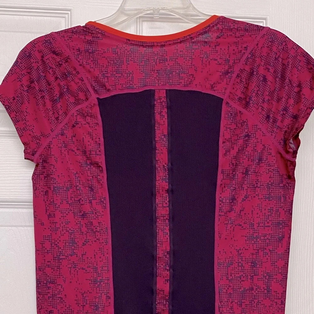 Nike Dri Fit Pink Print Mesh Back Short Sleeve Activewear Top Sz L